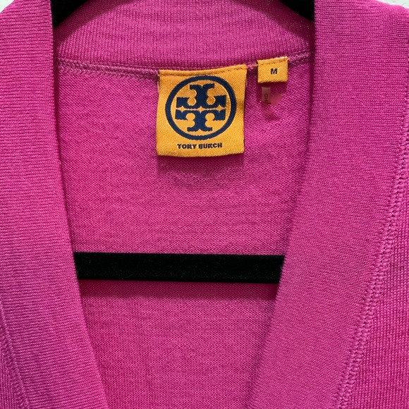 Tory Burch Pink Simone V Neck Wool Cardigan Size M - Picture 2 of 6